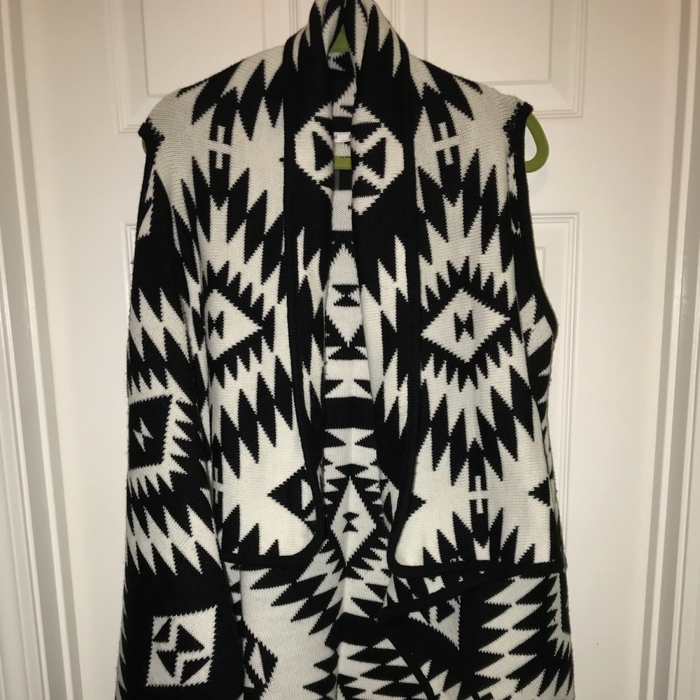 Black and white long sweater vest